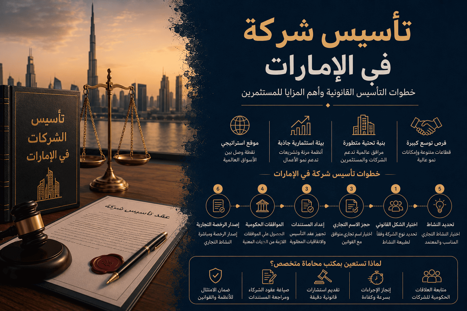 You are currently viewing تأسيس شركة في الإمارات: خطوات التأسيس القانونية وأهم المزايا للمستثمرين